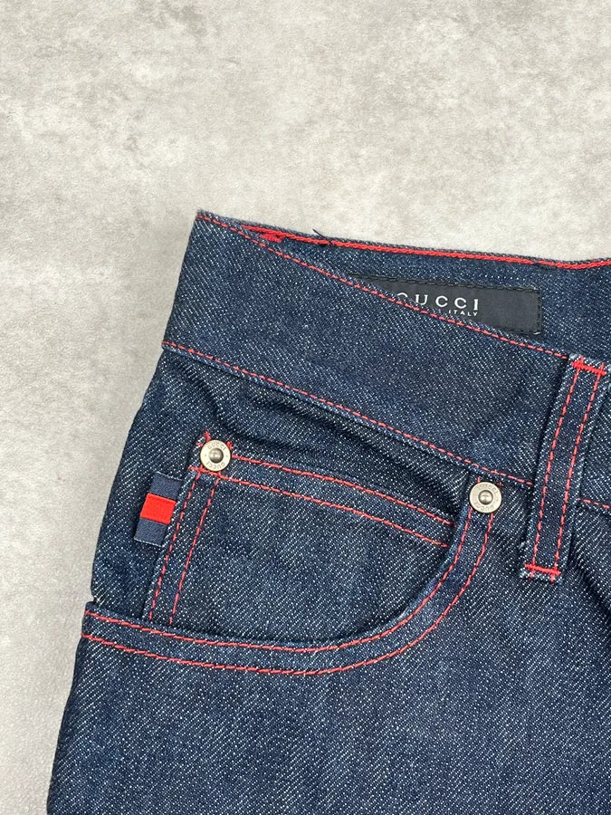 SS2007 Gucci Navy Contrast Stitch Backzip Slim Denim Jeans by Frida Giannini okUpVBF 6