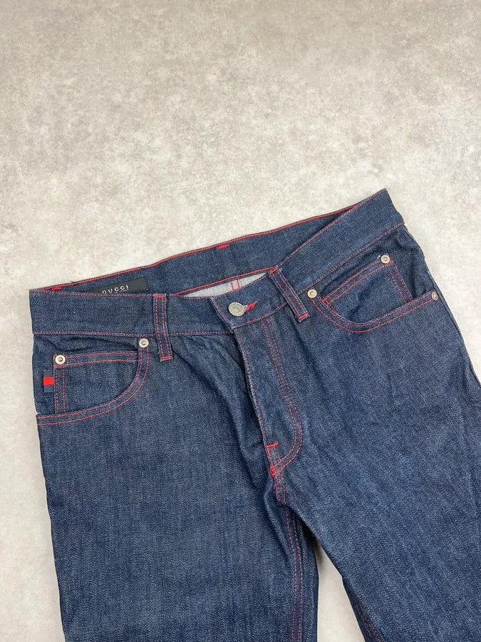 SS2007 Gucci Navy Contrast Stitch Backzip Slim Denim Jeans by Frida Giannini okUpVBF 5