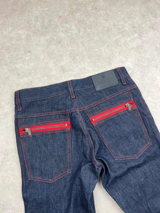 SS2007 Gucci Navy Contrast Stitch Backzip Slim Denim Jeans by Frida Giannini okUpVBF 9