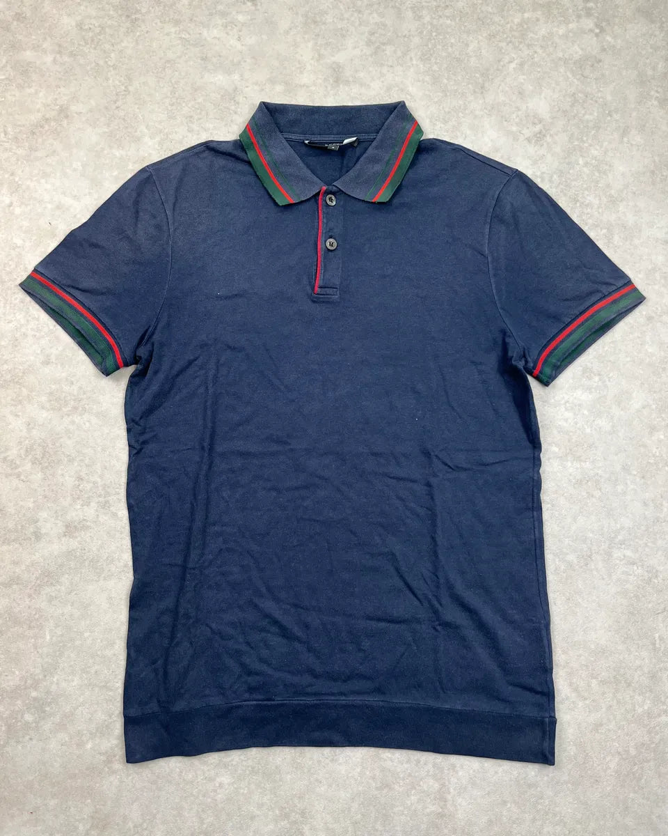 2000s Gucci Navy Contrast Striped Polo nriKnBg 0
