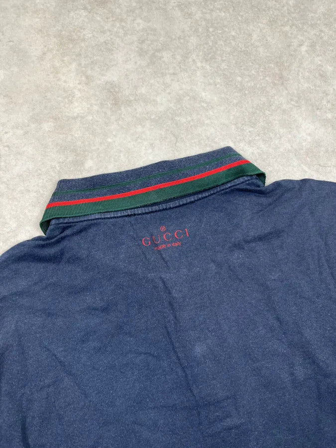2000s Gucci Navy Contrast Striped Polo nriKnBg 5