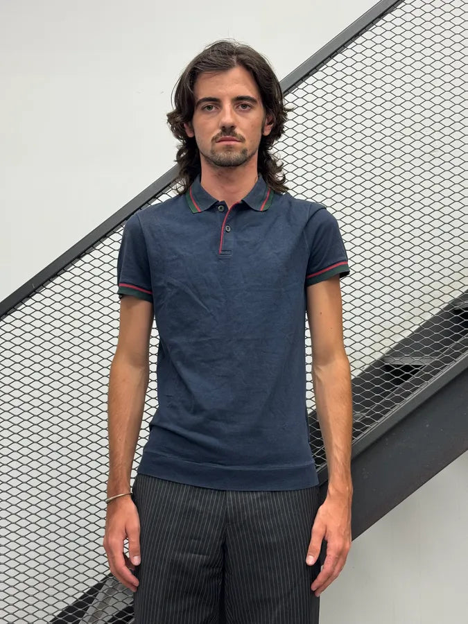 2000s Gucci Navy Contrast Striped Polo nriKnBg 1
