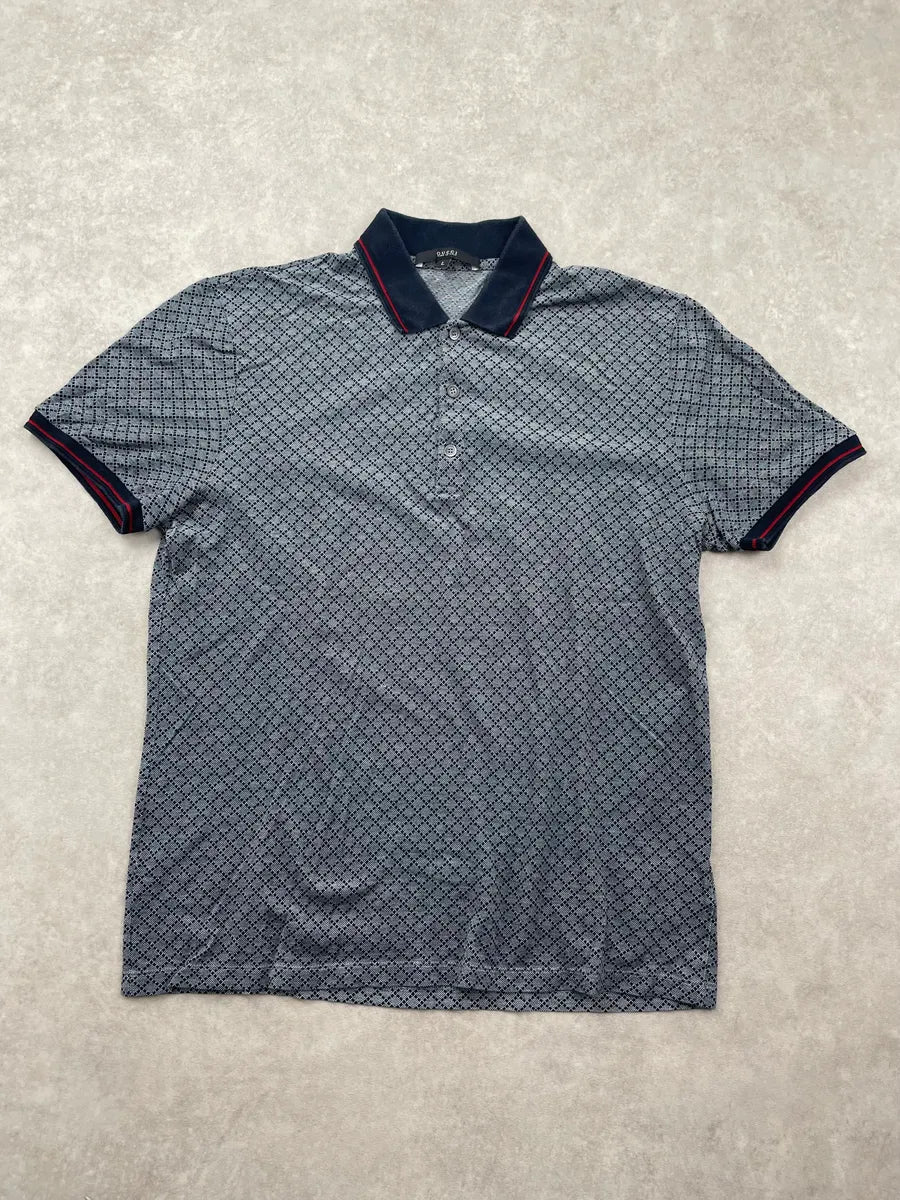2010s Gucci Navy Diamond-Patterned Polo gIvfWil 0