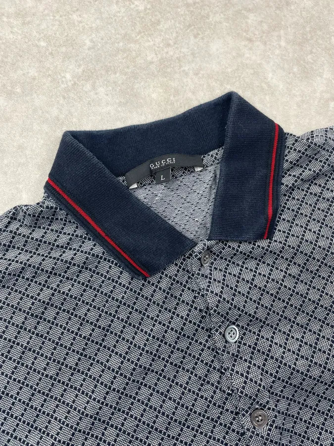 2010s Gucci Navy Diamond-Patterned Polo gIvfWil 4