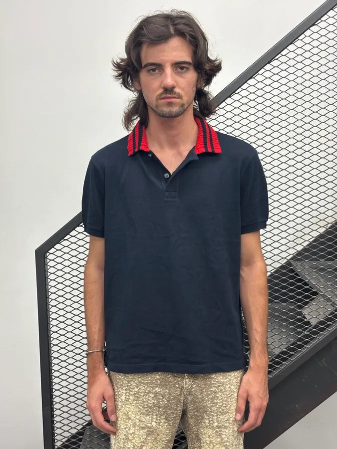 SS2017 Gucci Navy Striped Collar Polo Shirt UrTBpdB 1