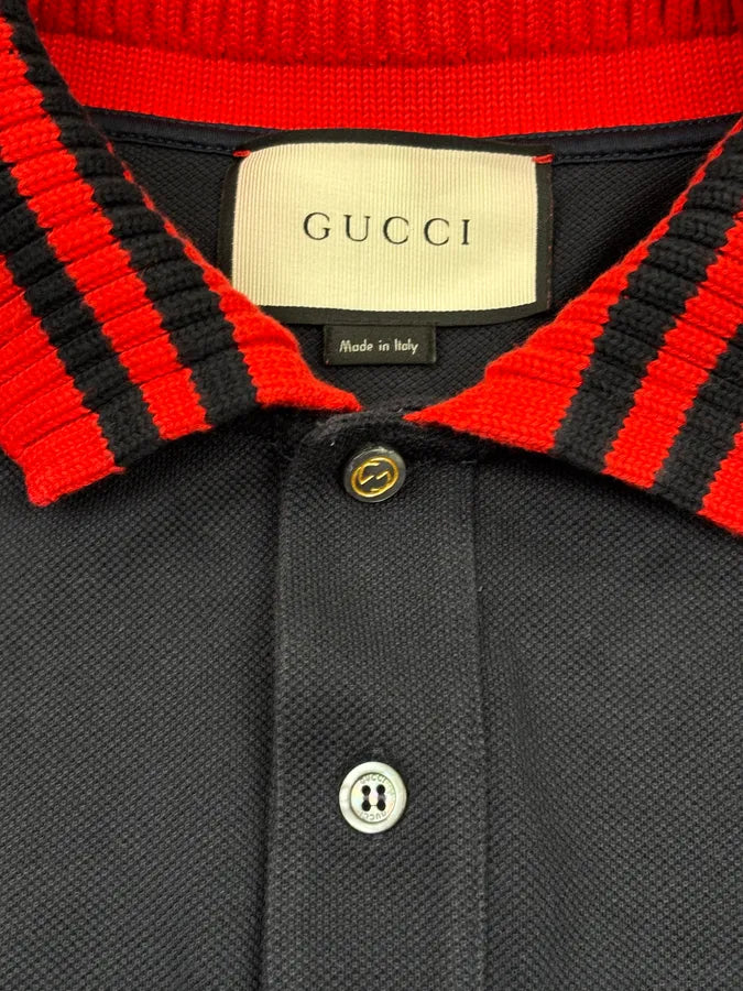 SS2017 Gucci Navy Striped Collar Polo Shirt UrTBpdB 6