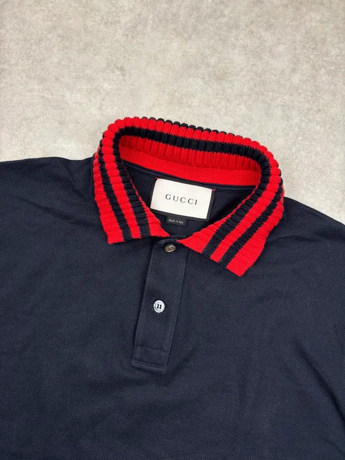 SS2017 Gucci Navy Striped Collar Polo Shirt UrTBpdB 3