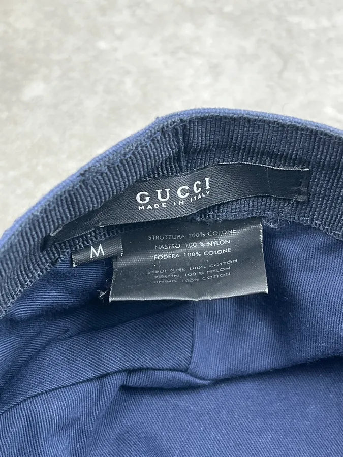 2000s Gucci Navy Cotton Striped Logo Cap ukQRPeB 9