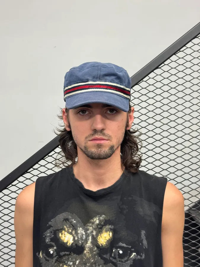 2000s Gucci Navy Cotton Striped Logo Cap ukQRPeB 1