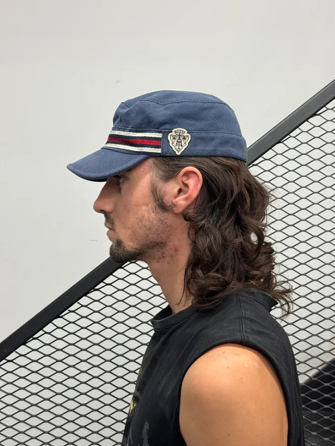 2000s Gucci Navy Cotton Striped Logo Cap ukQRPeB 2