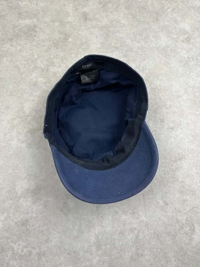2000s Gucci Navy Cotton Striped Logo Cap ukQRPeB 8