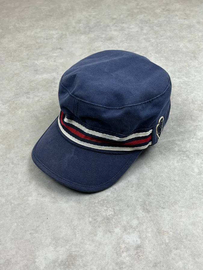 2000s Gucci Navy Cotton Striped Logo Cap ukQRPeB 0