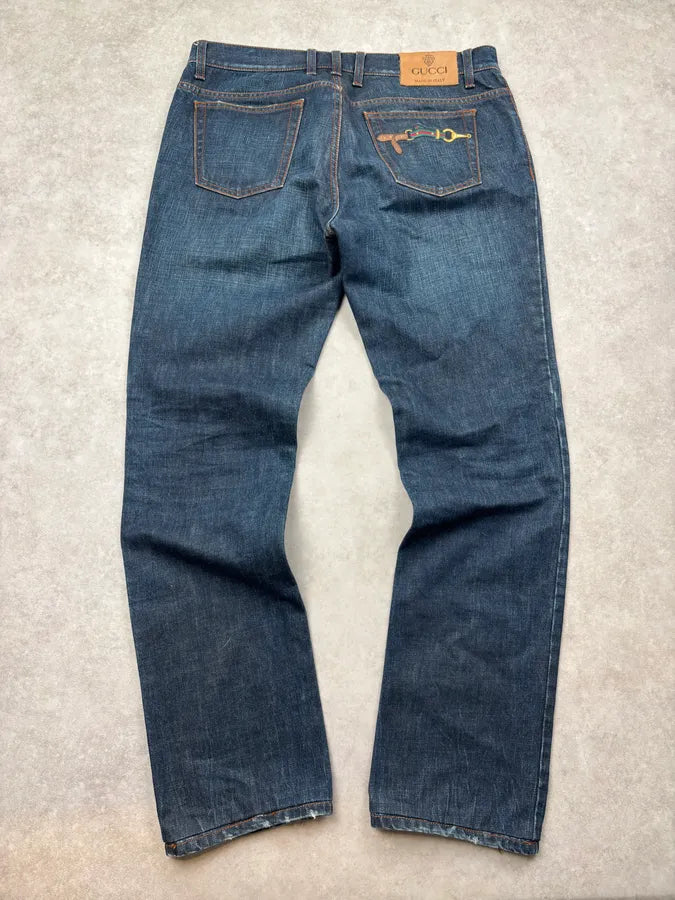 2000s Gucci Navy Denim Straight-Leg Jeans by Frida Giannini RWAGsdC 5