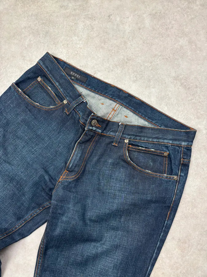 2000s Gucci Navy Denim Straight-Leg Jeans by Frida Giannini RWAGsdC 4