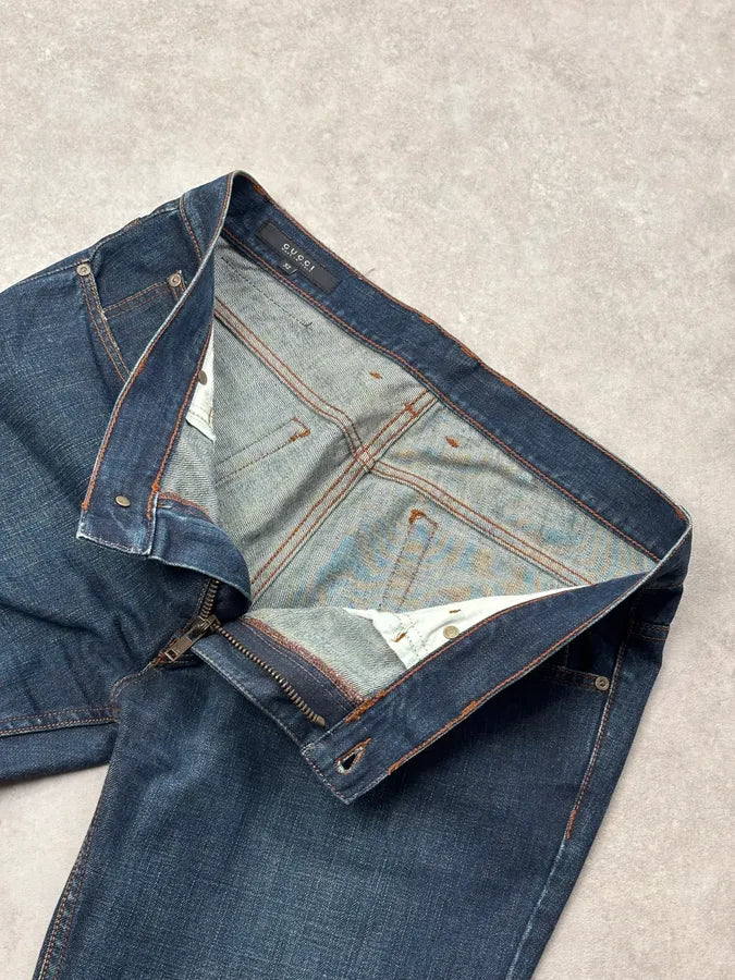 2000s Gucci Navy Denim Straight-Leg Jeans by Frida Giannini RWAGsdC 8