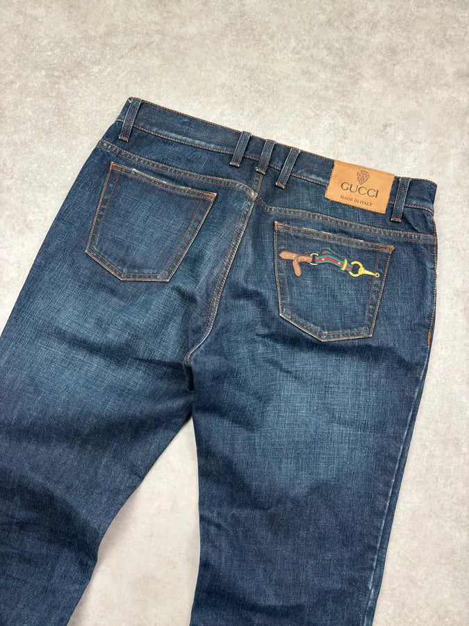 2000s Gucci Navy Denim Straight-Leg Jeans by Frida Giannini RWAGsdC 6