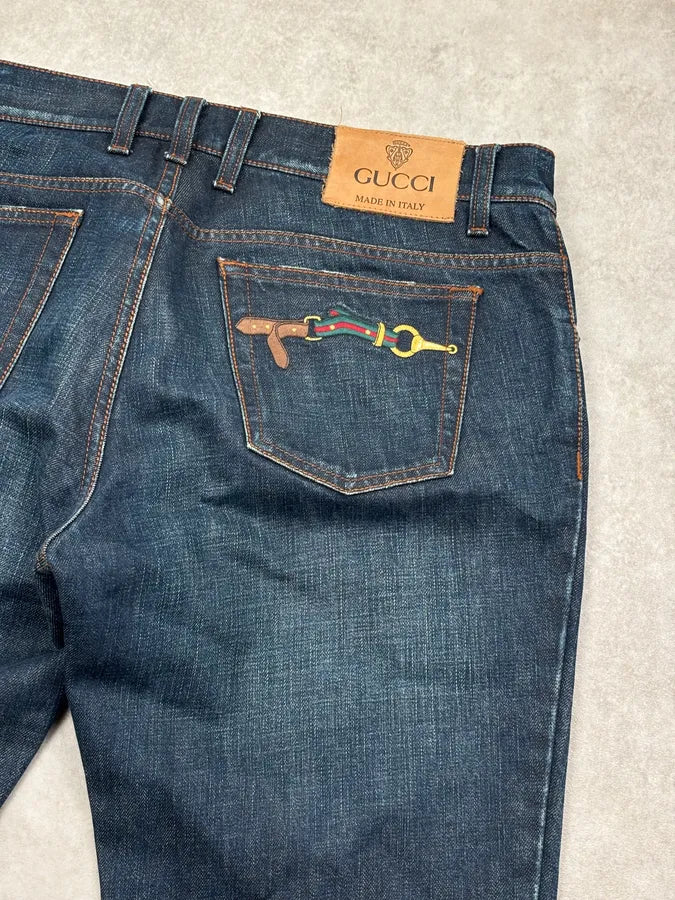 2000s Gucci Navy Denim Straight-Leg Jeans by Frida Giannini RWAGsdC 7