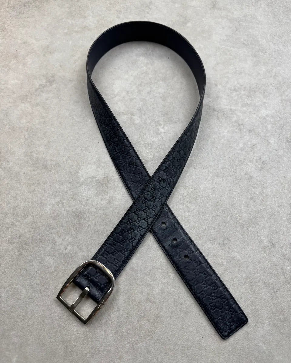 Gucci Navy Leather Monogram Belt QXBRPPg 0