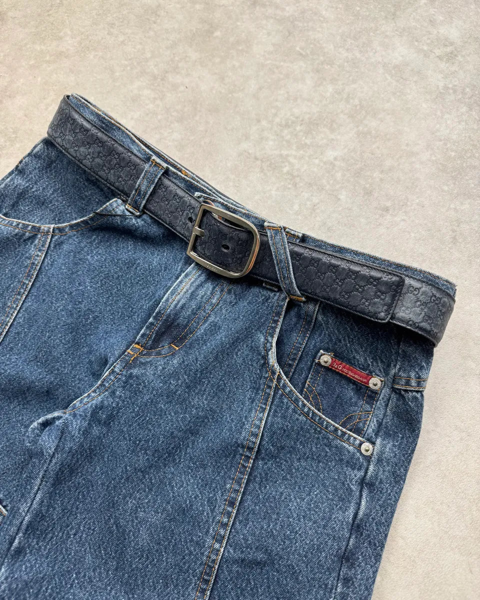 Gucci Navy Leather Monogram Belt QXBRPPg 1