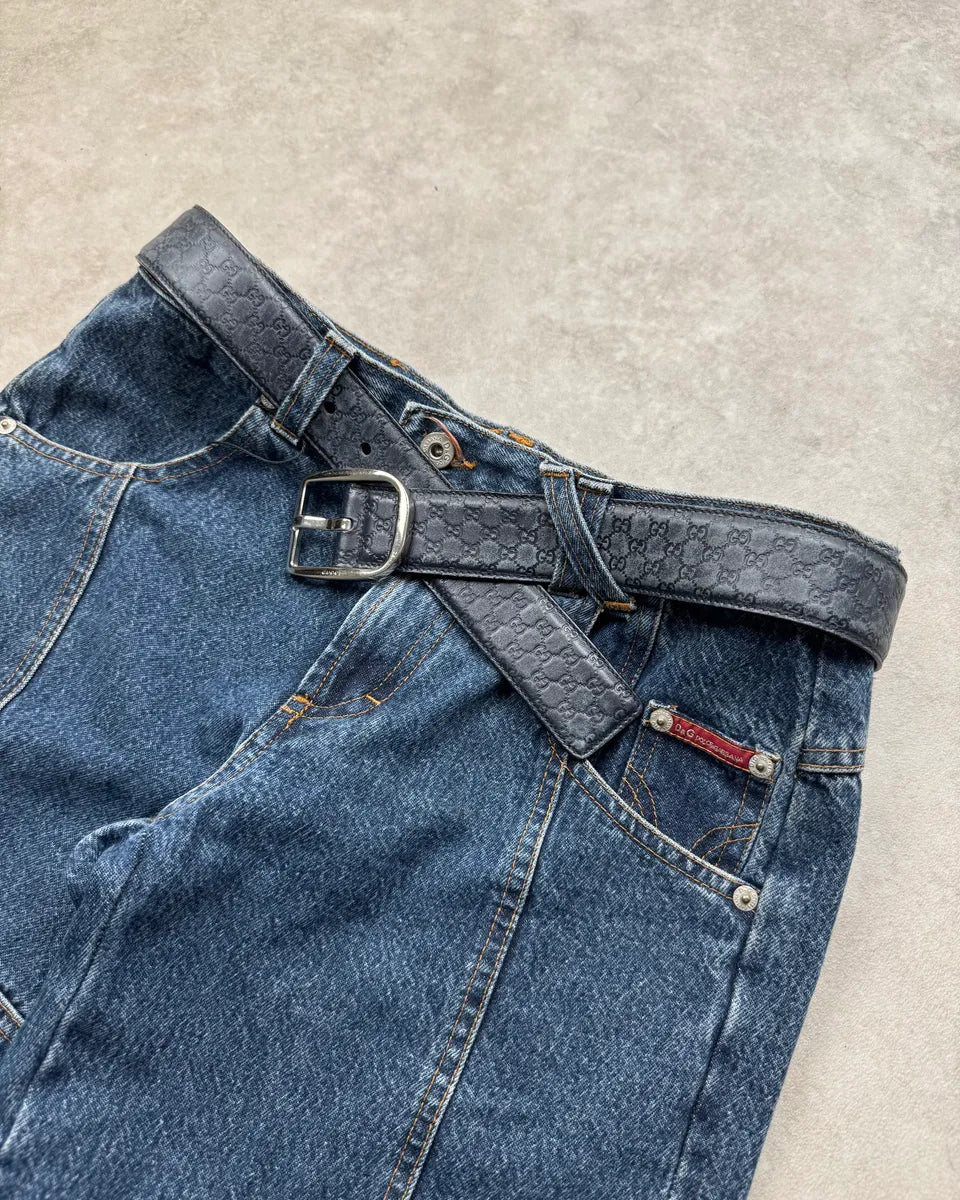Gucci Navy Leather Monogram Belt QXBRPPg 2