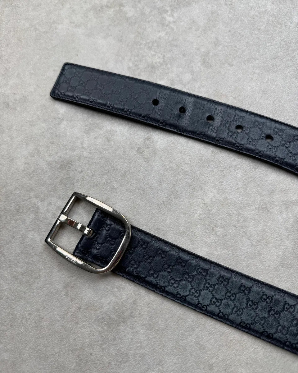 Gucci Navy Leather Monogram Belt QXBRPPg 3