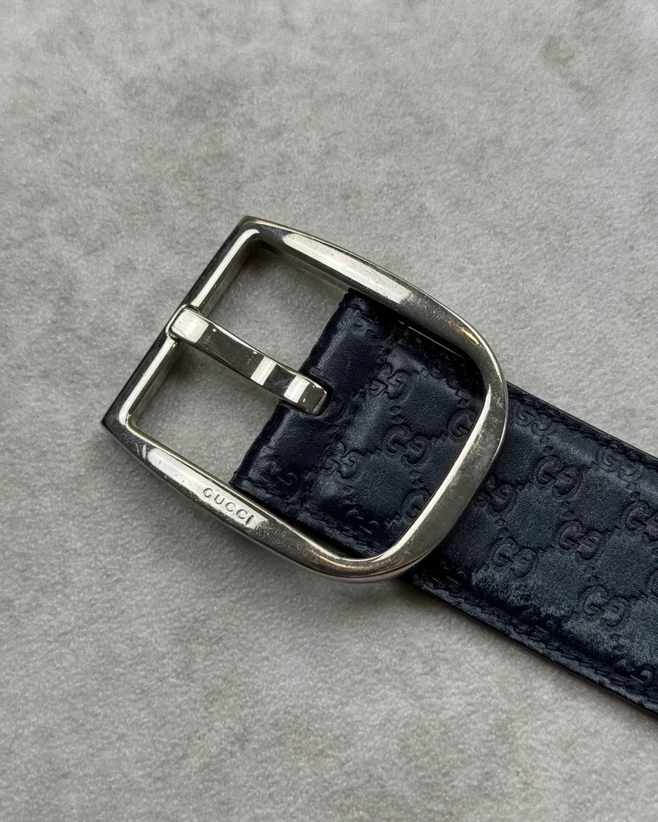 Gucci Navy Leather Monogram Belt QXBRPPg 4