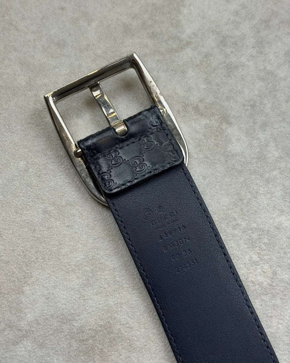 Gucci Navy Leather Monogram Belt QXBRPPg 6