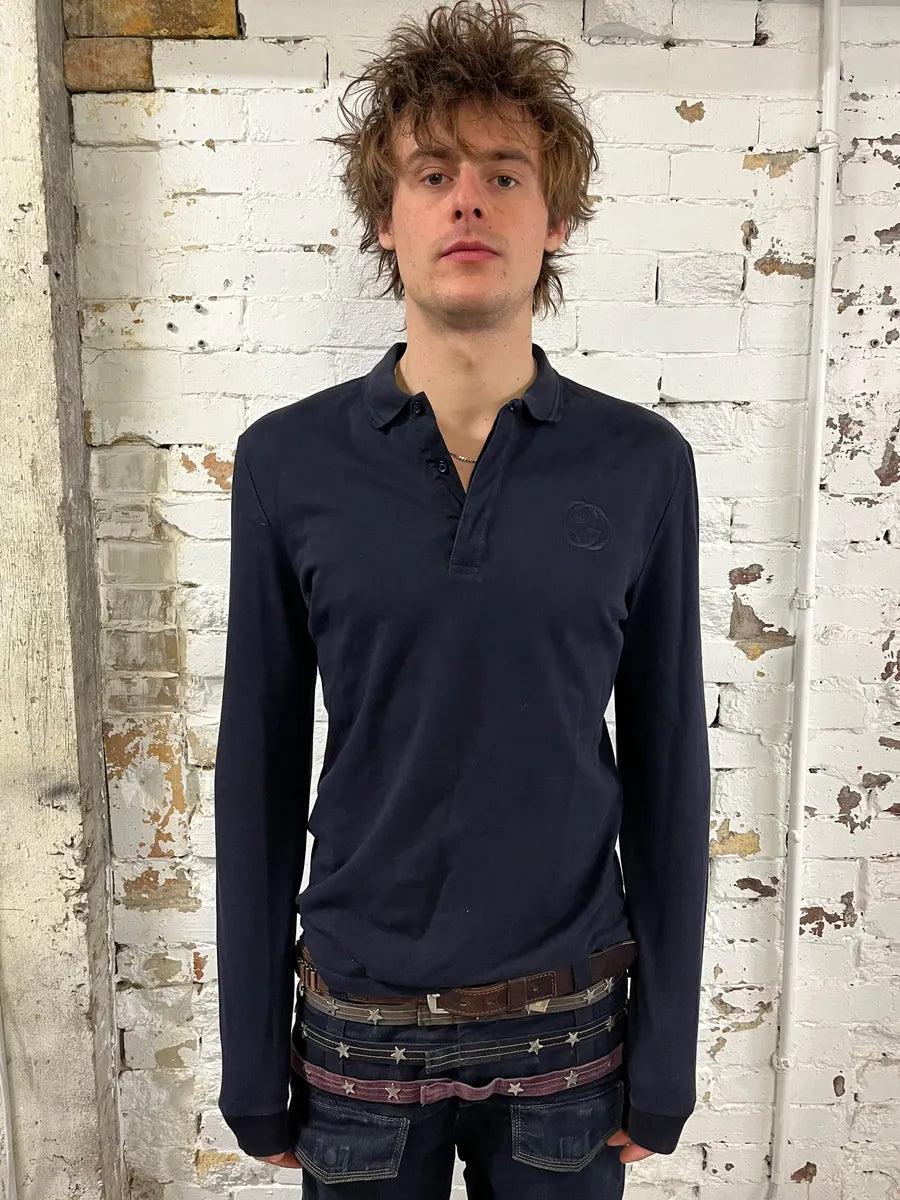 Gucci Navy Minimalist Longsleeve Polo smCQInH 0