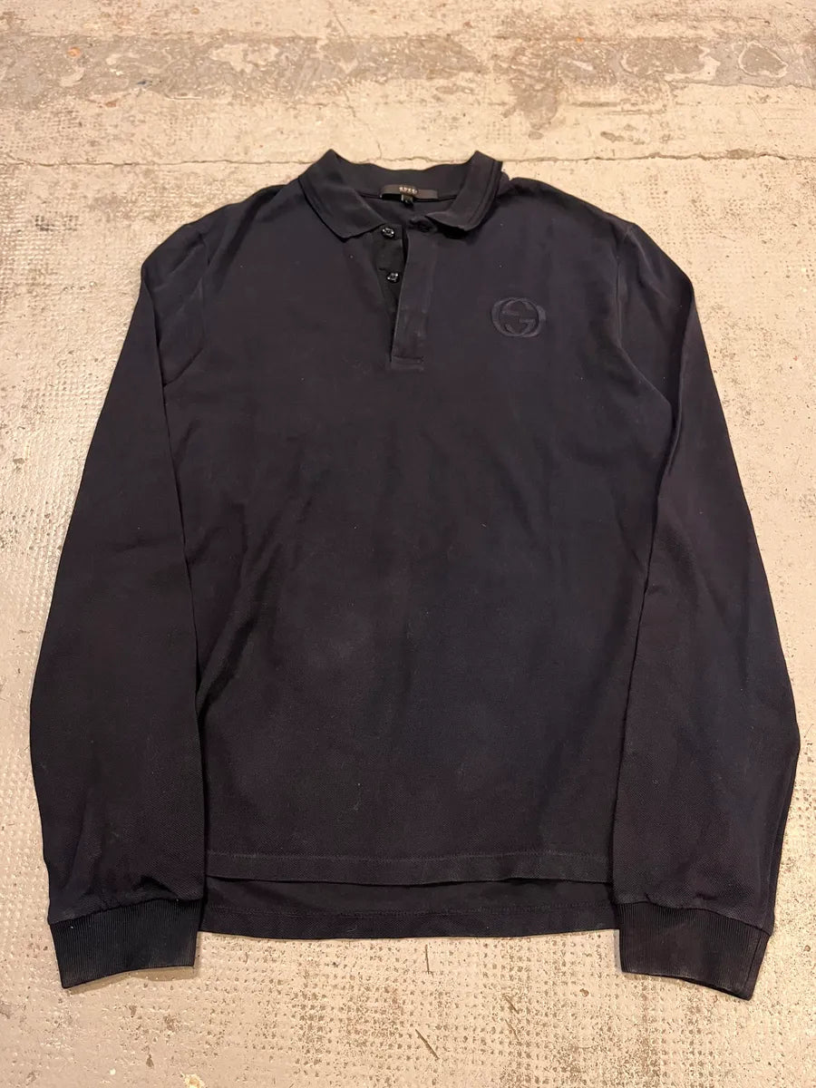Gucci Navy Minimalist Longsleeve Polo smCQInH 3