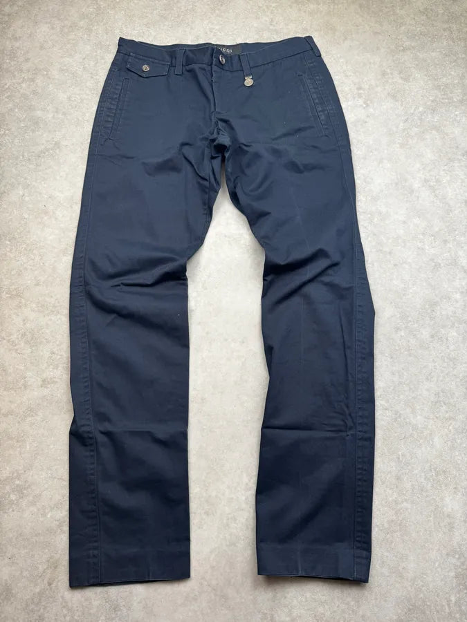 SS2009 Gucci Navy Silver Medal Chinos Pants by Frida Giannini SBESbxh 0