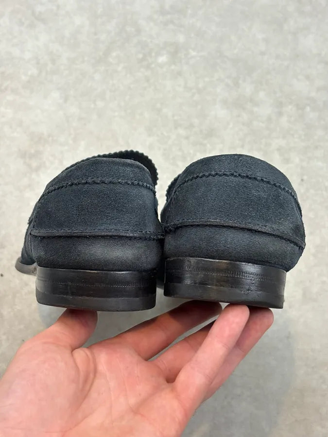 Gucci Navy Blue Suede Horsebit Loafers wmCFqQw 5