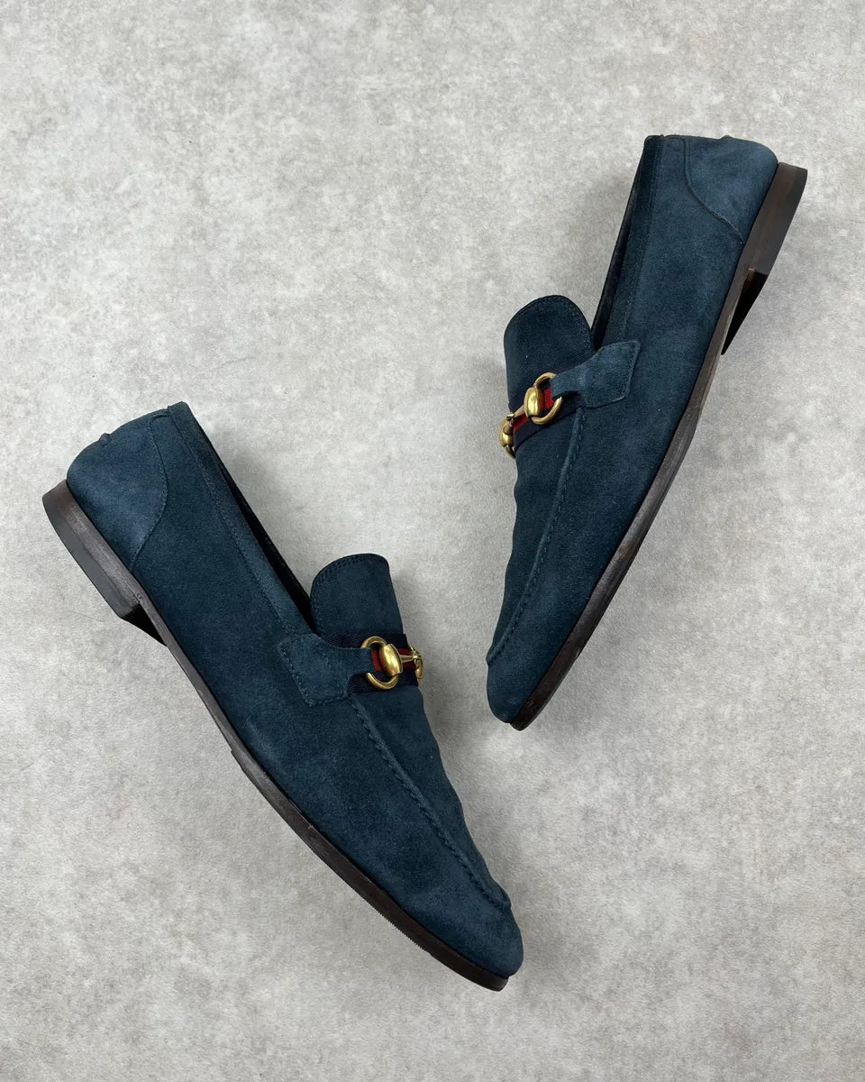 Gucci Navy Suede Horsebit Loafer Shoes catkcRr 1