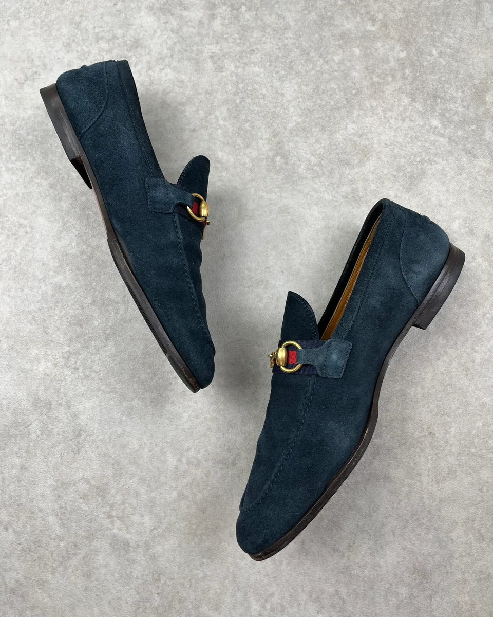 Gucci Navy Suede Horsebit Loafer Shoes catkcRr 2