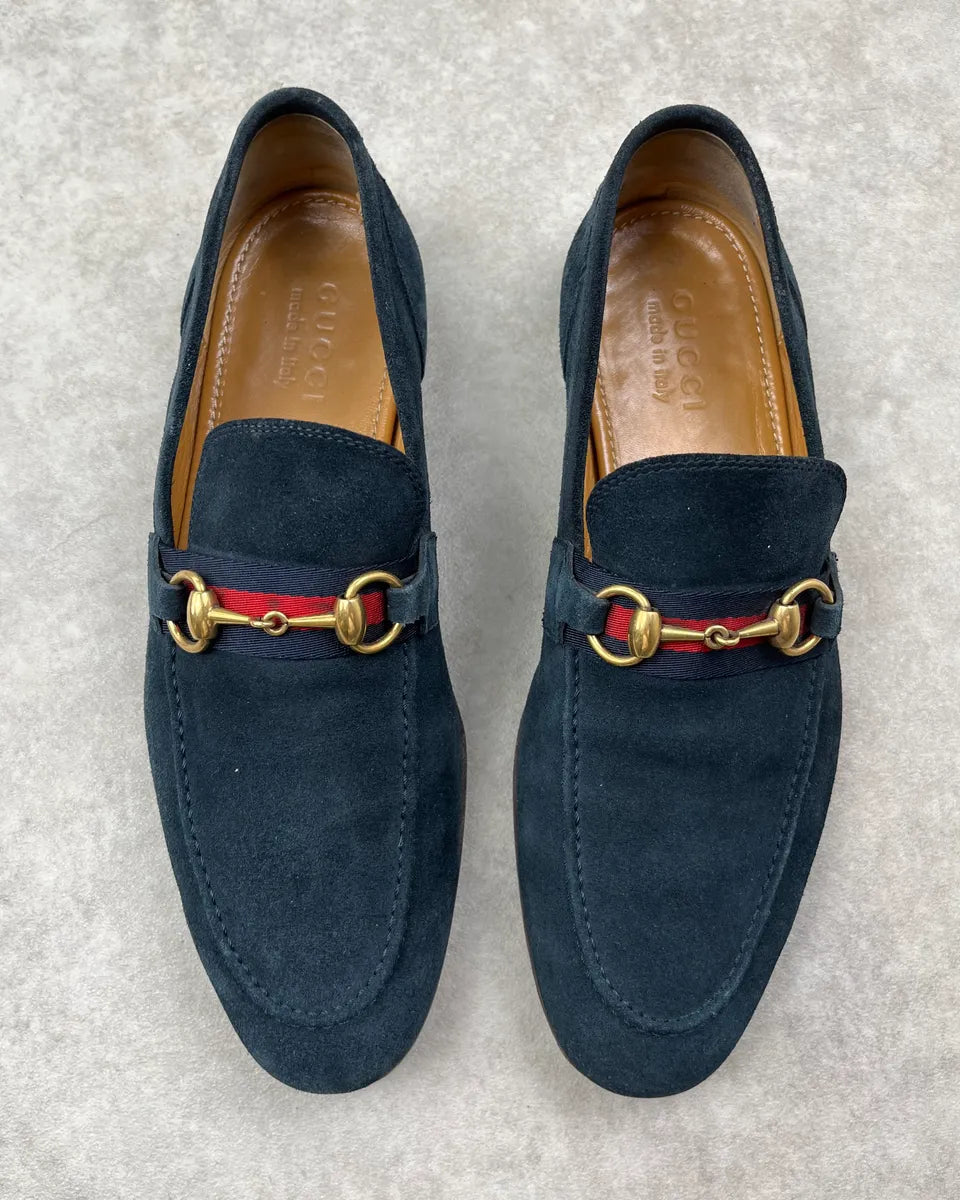 Gucci Navy Suede Horsebit Loafer Shoes catkcRr 3