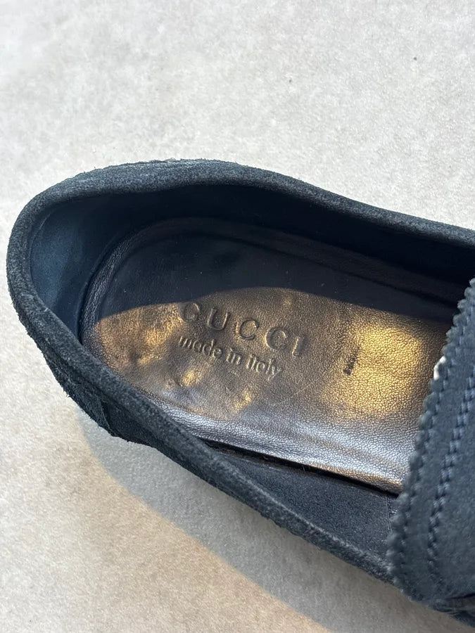 Gucci Navy Blue Suede Horsebit Loafers wmCFqQw 6