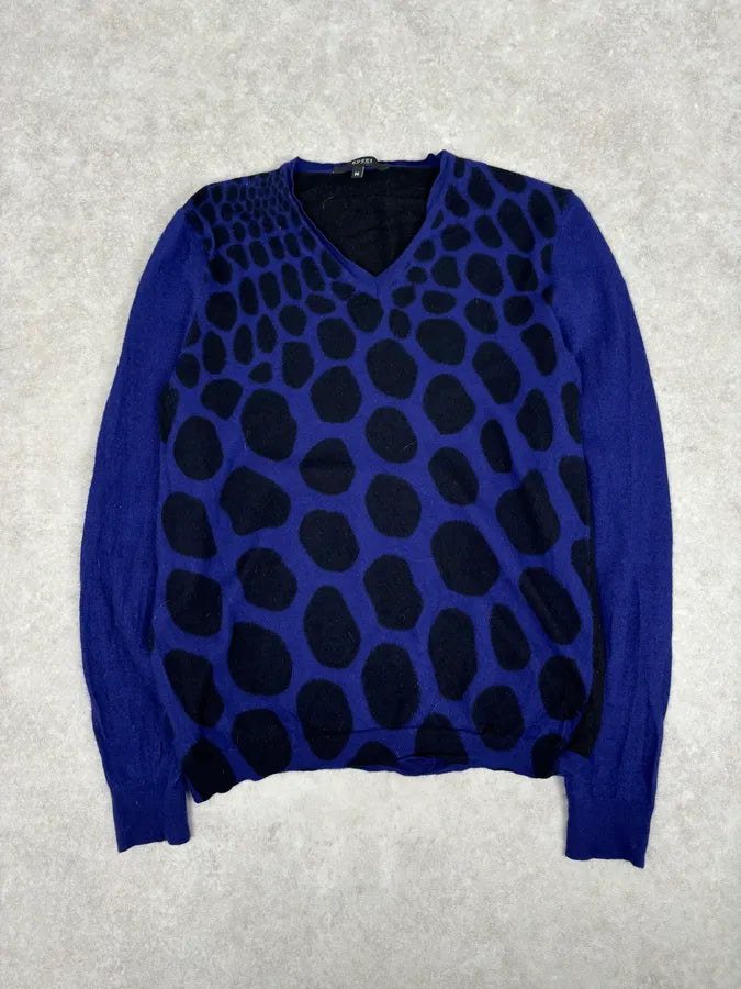 AW2009 Gucci Navy & Black Cashmere Polka Dot V-Neck Sweater by Frida Giannini VMEUOBi 0