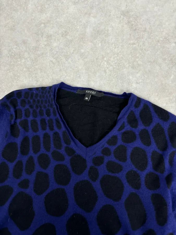 AW2009 Gucci Navy & Black Cashmere Polka Dot V-Neck Sweater by Frida Giannini VMEUOBi 3
