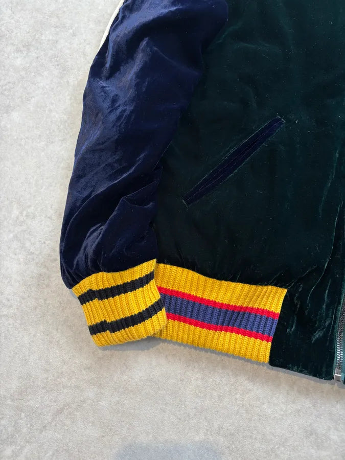 AW2017 Gucci Navy Velvet Embroidered Cobra Floral Bomber Jacket RoWahdN 8