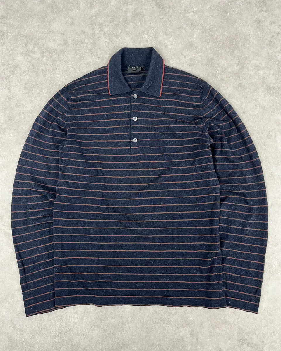 AW2007 Gucci Navy Striped Longsleeve Polo kuLHpwm 0