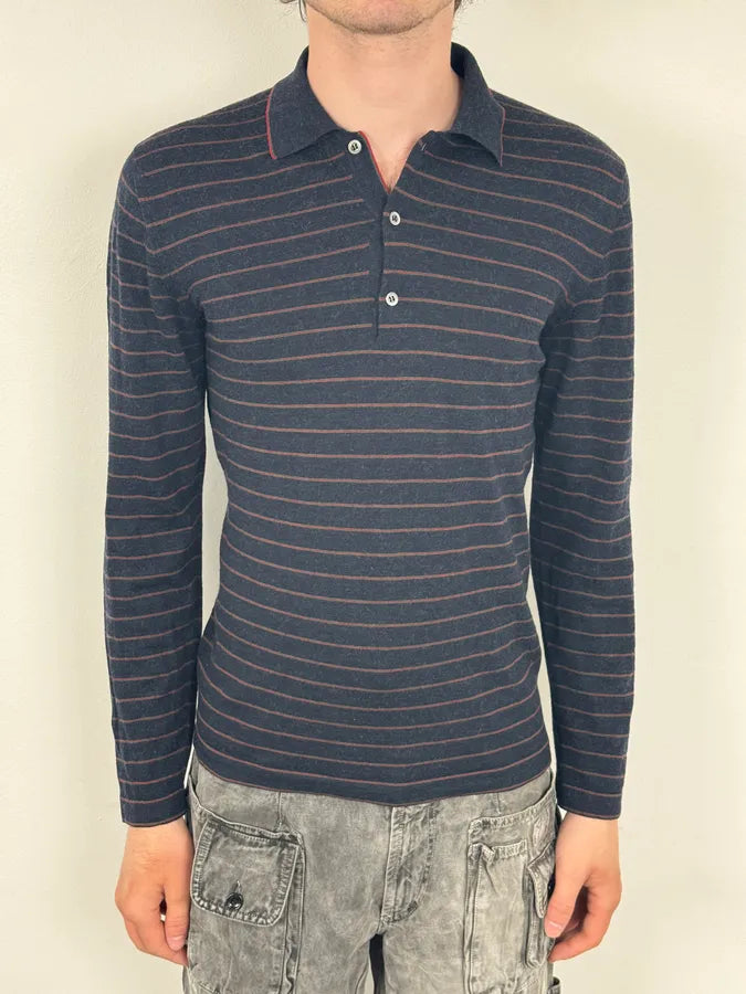 AW2007 Gucci Navy Striped Longsleeve Polo kuLHpwm 1