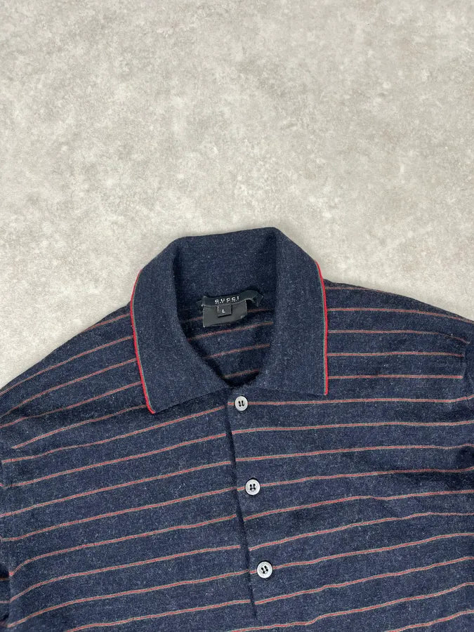 AW2007 Gucci Navy Striped Longsleeve Polo kuLHpwm 4