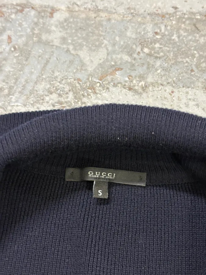 Gucci Navy Wool Striped Sleeve Polo Sweater YuCwwhm 6
