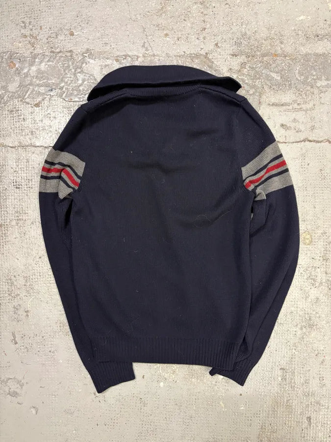 Gucci Navy Wool Striped Sleeve Polo Sweater YuCwwhm 4
