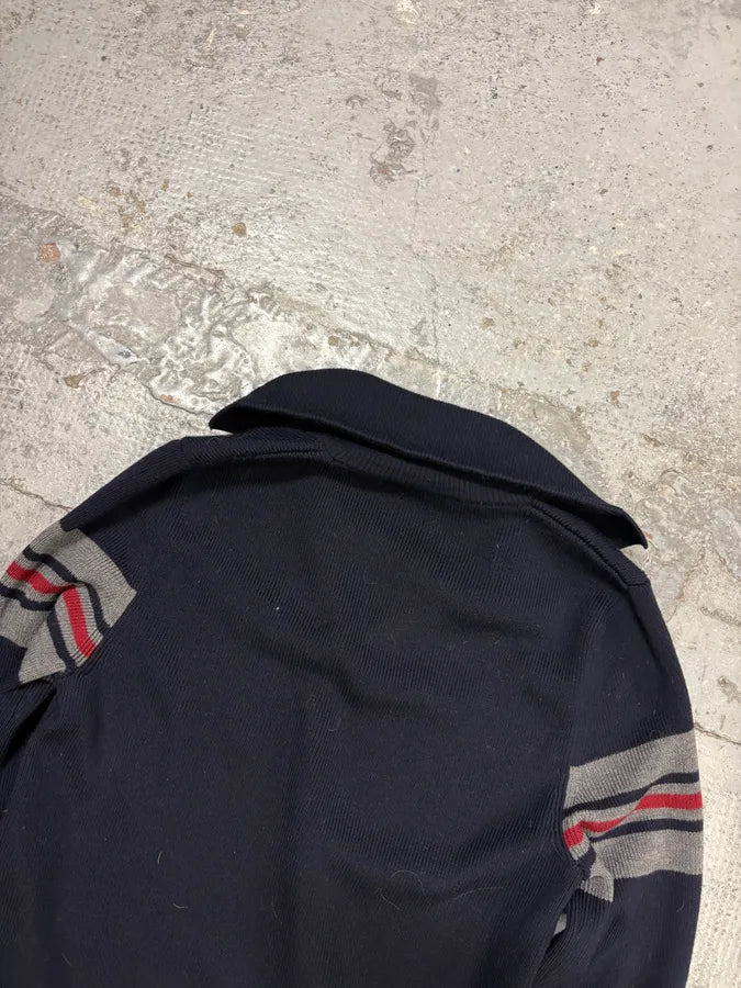 Gucci Navy Wool Striped Sleeve Polo Sweater YuCwwhm 5