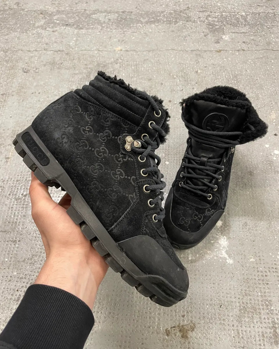 Gucci Nebraska Black Suede Fur Leather Boots (38.5eu/us6) 0