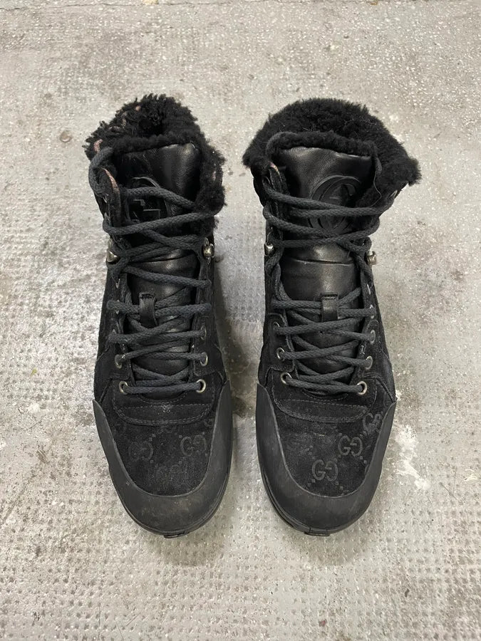 Gucci Nebraska Black Suede Fur Leather Boots (38.5eu/us6) 1