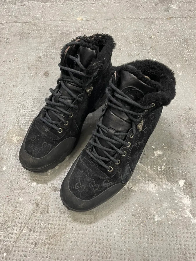 Gucci Nebraska Black Suede Fur Leather Boots (38.5eu/us6) 2