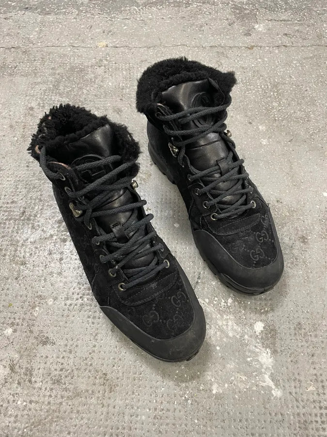 Gucci Nebraska Black Suede Fur Leather Boots (38.5eu/us6) 3