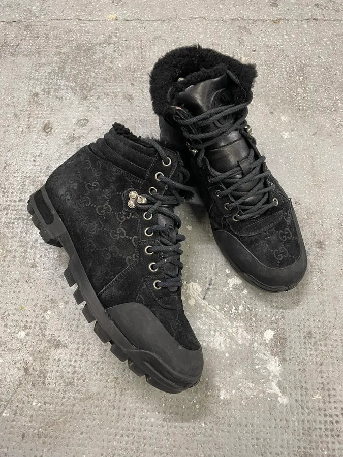 Gucci Nebraska Black Suede Fur Leather Boots (38.5eu/us6) 4