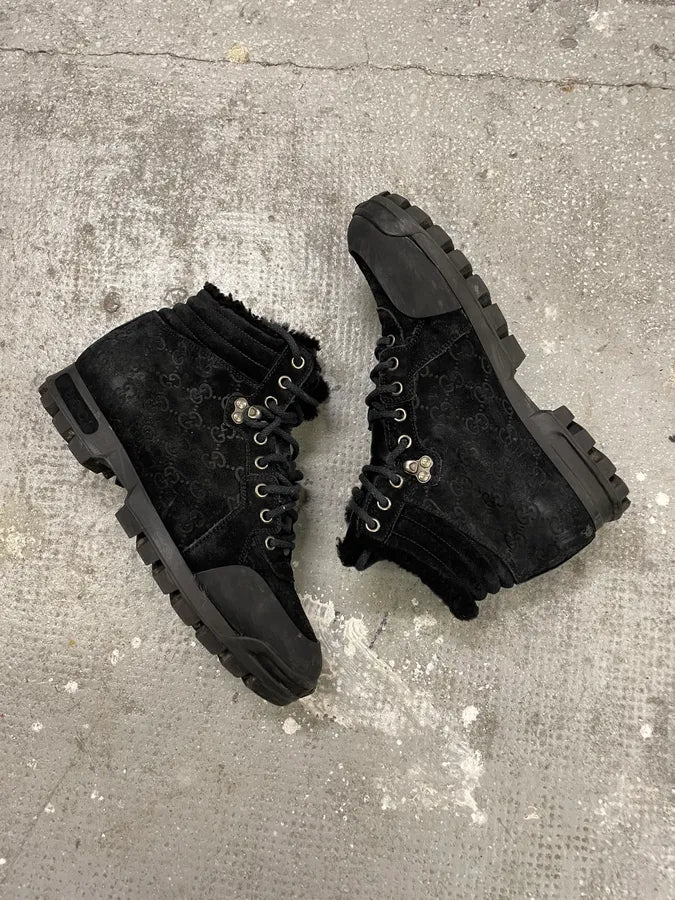 Gucci Nebraska Black Suede Fur Leather Boots (38.5eu/us6) 5